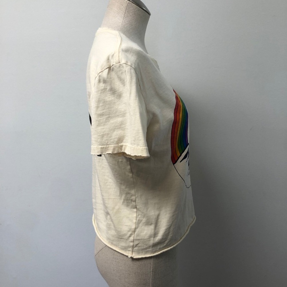 Aviator Nation T Shirt Womens S Cream Chasing Rainbows Graphic Distressed - Picture 4 of 9